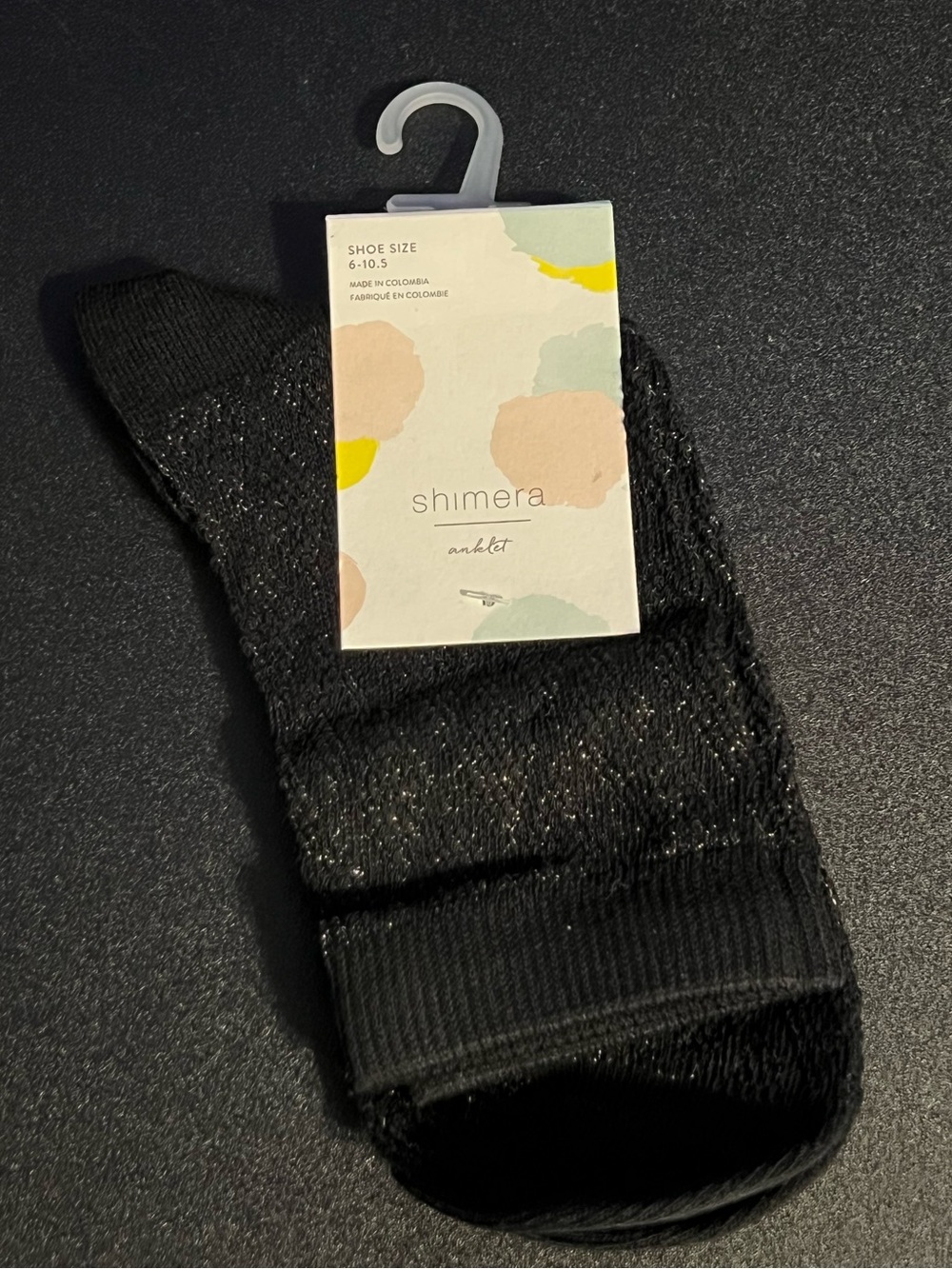 NWT Shimera Black Sparkle Lurex Crew Anklet Socks